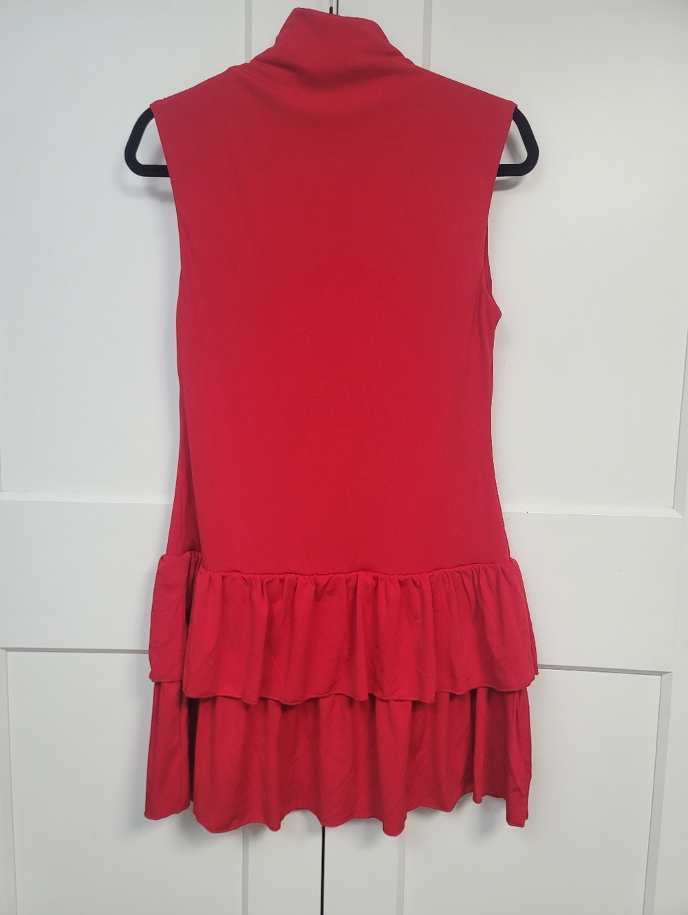 Wild Fable Red Tiered Ruffle Mini Dress Mock Neck Sleeveless Size Medium - Picture 7 of 7
